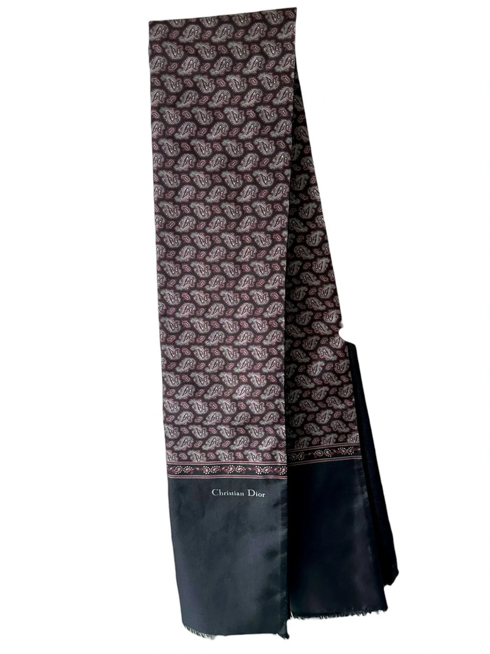 Rare Vintage Christian Dior Monsieur SILK Wool motif print navy dark Scarf 54”